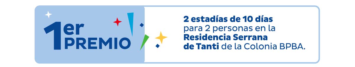 1er premio - 2 estadías de 10 días para 2 personas en la Residencia Serrana de Tanti de la Colonia BPBA