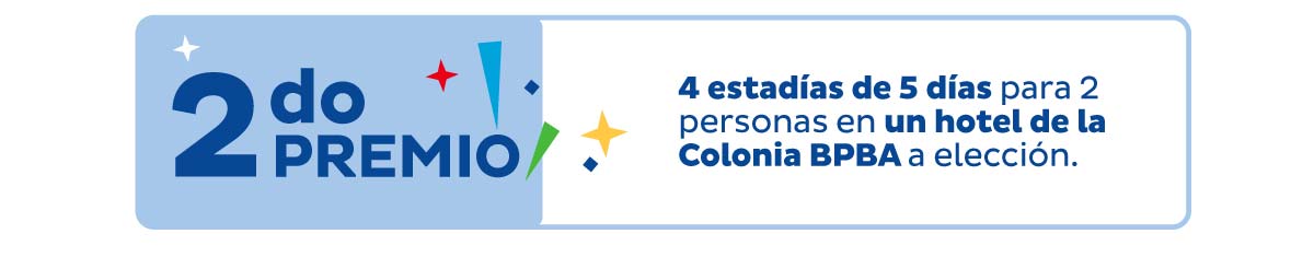 2do premio - 4 estadías de 5 días para 2 personas en un hotel de la Colonia BPBA a elección