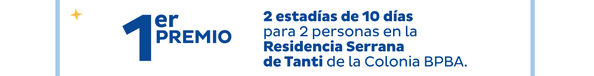 1ER PREMIO - 2 estadías de 10 días para 2 personas en la Residencia Serrana de Tanti de la Colonia BPBA